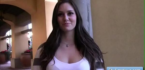  Sexy brunette teen amateur Summer flash her natural boobs and pussy in public places